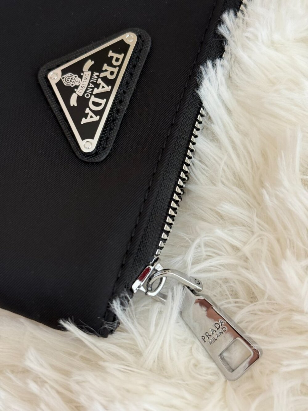 Prada Re-Nylon Zip Card Holder Key Pouch Black Silver Hardware - Picture 7 of 10